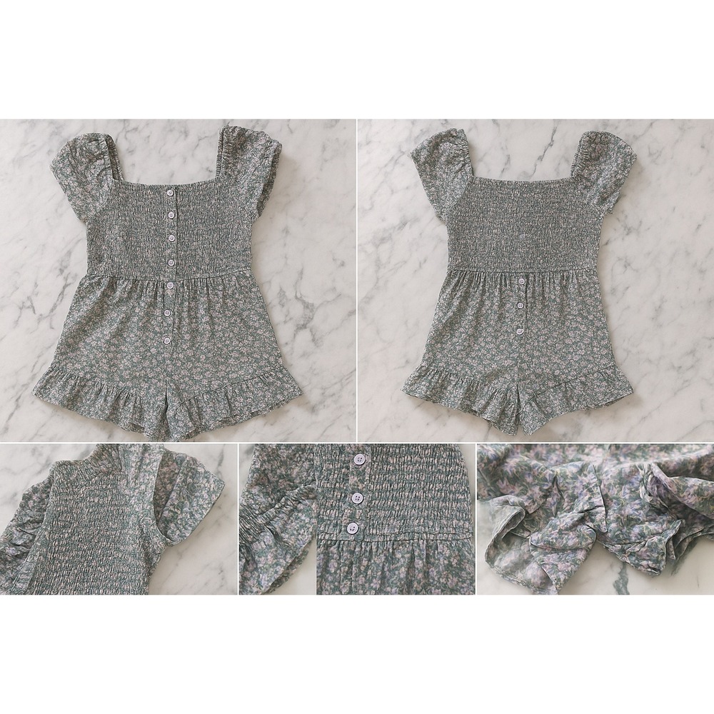 Art Class Romper Girl L 10/12 Smocked Ruffle Puff Sleeves Cottagecore‎ Casual